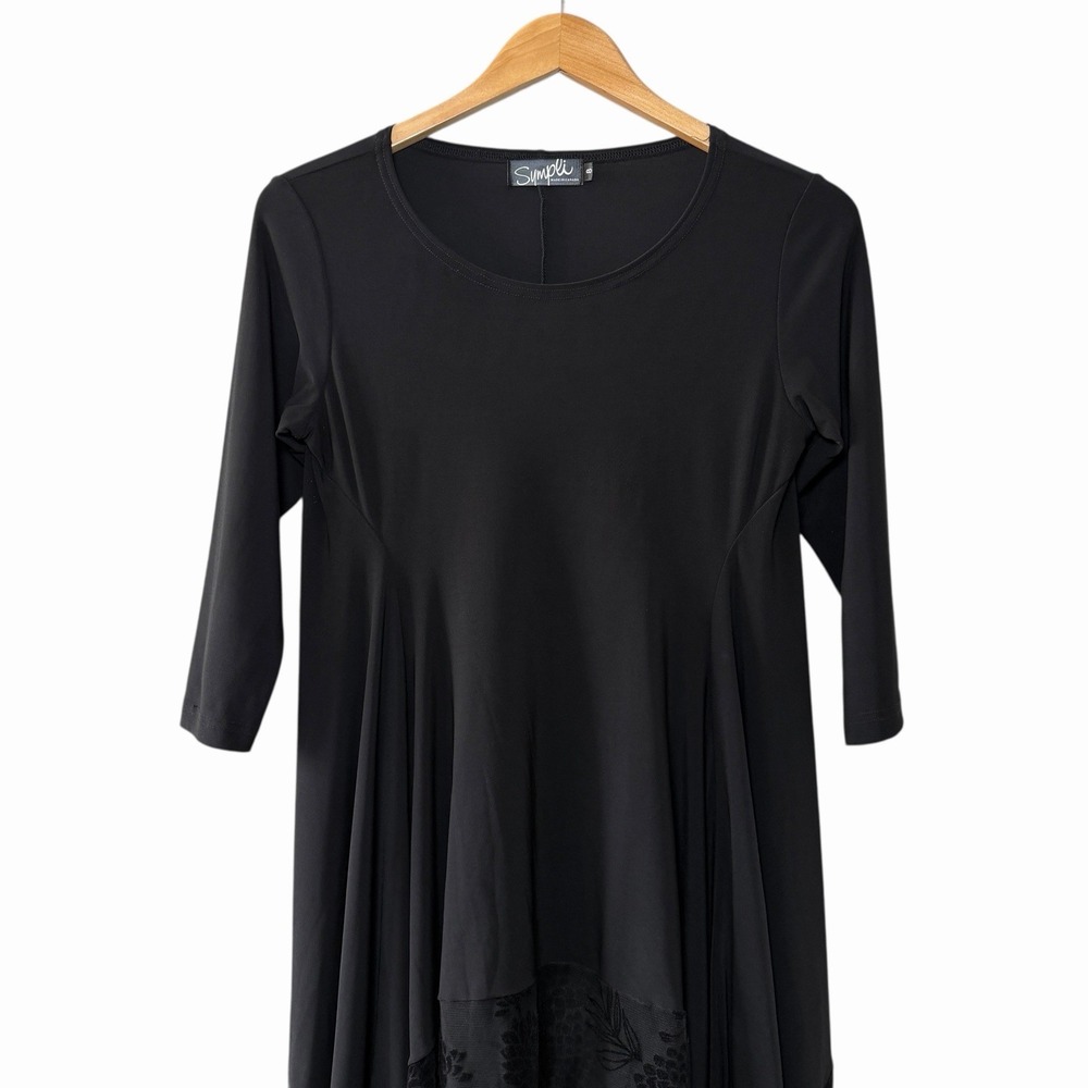 Sympli Womens Black Asymmetrical Tunic Top Velvet Burnout Size 8 Made In Canada - Picture 3 of 10